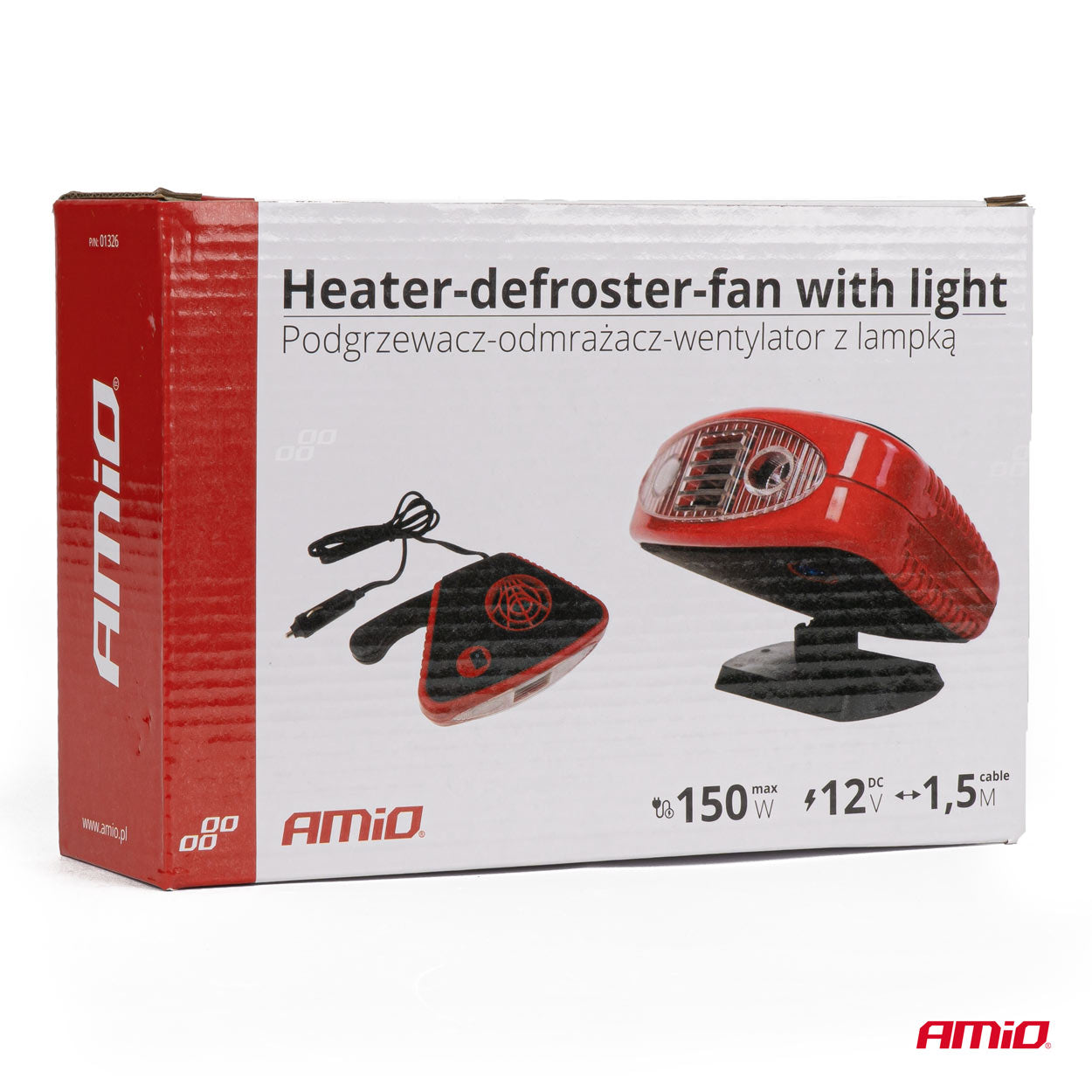 CHAUFFAGE DEGIVRANT/ VENTILATEUR AVEC POIGNEE ET LUMIERE 12V AMIO