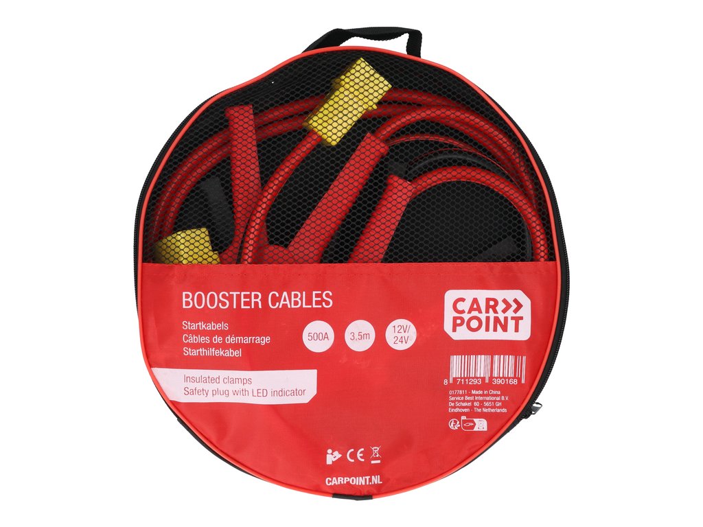 CABLES DEMARRAGE AVEC PRISE SECURITE 500A 3,5M 6/12/24V (PINCES & POIGNEES ISOLEES) CARPOINT