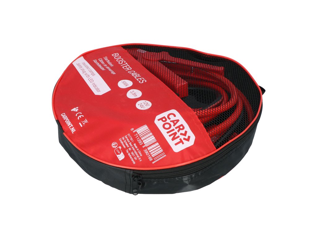 CABLES DEMARRAGE AVEC PRISE SECURITE 500A 3,5M 6/12/24V (PINCES & POIGNEES ISOLEES) CARPOINT