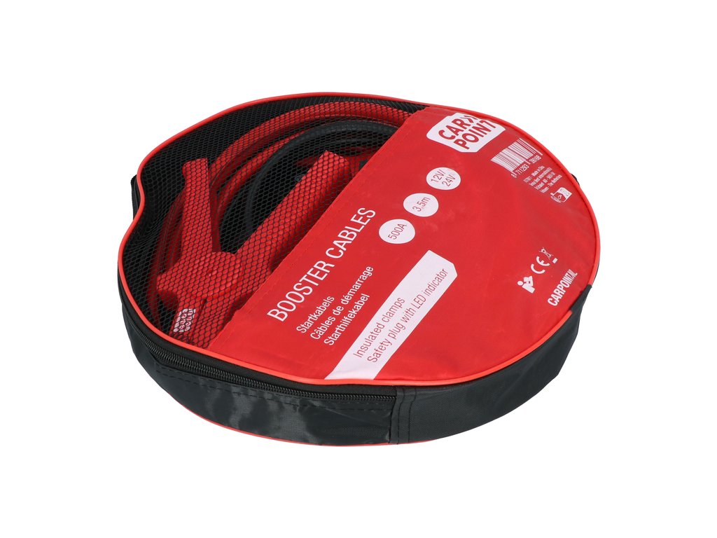 CABLES DEMARRAGE AVEC PRISE SECURITE 500A 3,5M 6/12/24V (PINCES & POIGNEES ISOLEES) CARPOINT