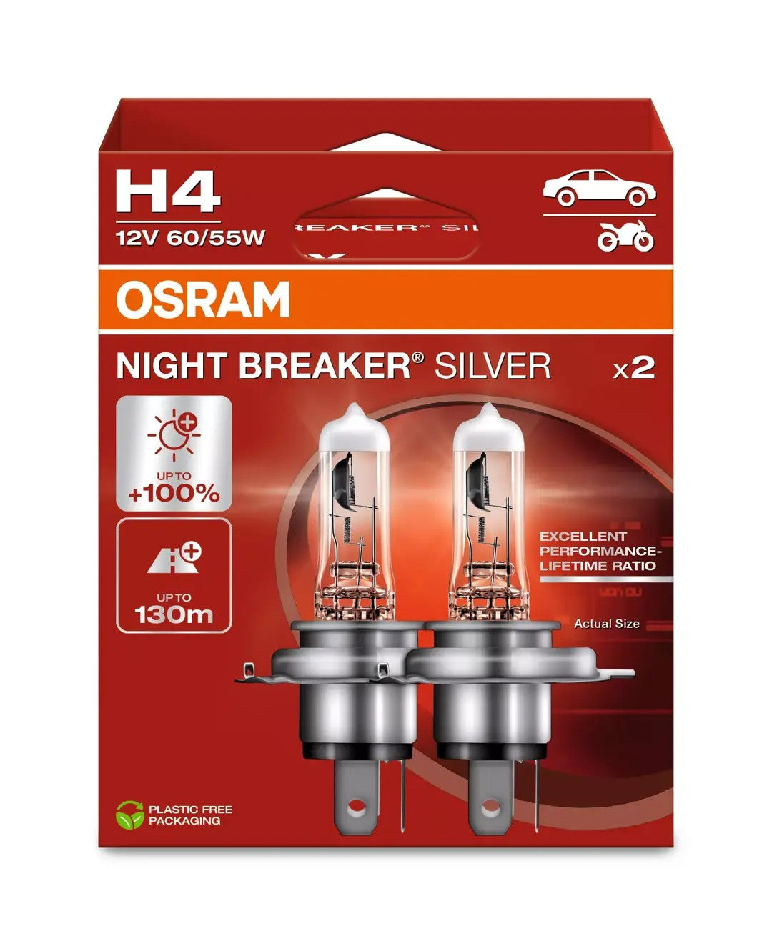 2 AMPOULES NIGHT BREAKER SILVER H4 12V ECO PACKAGING