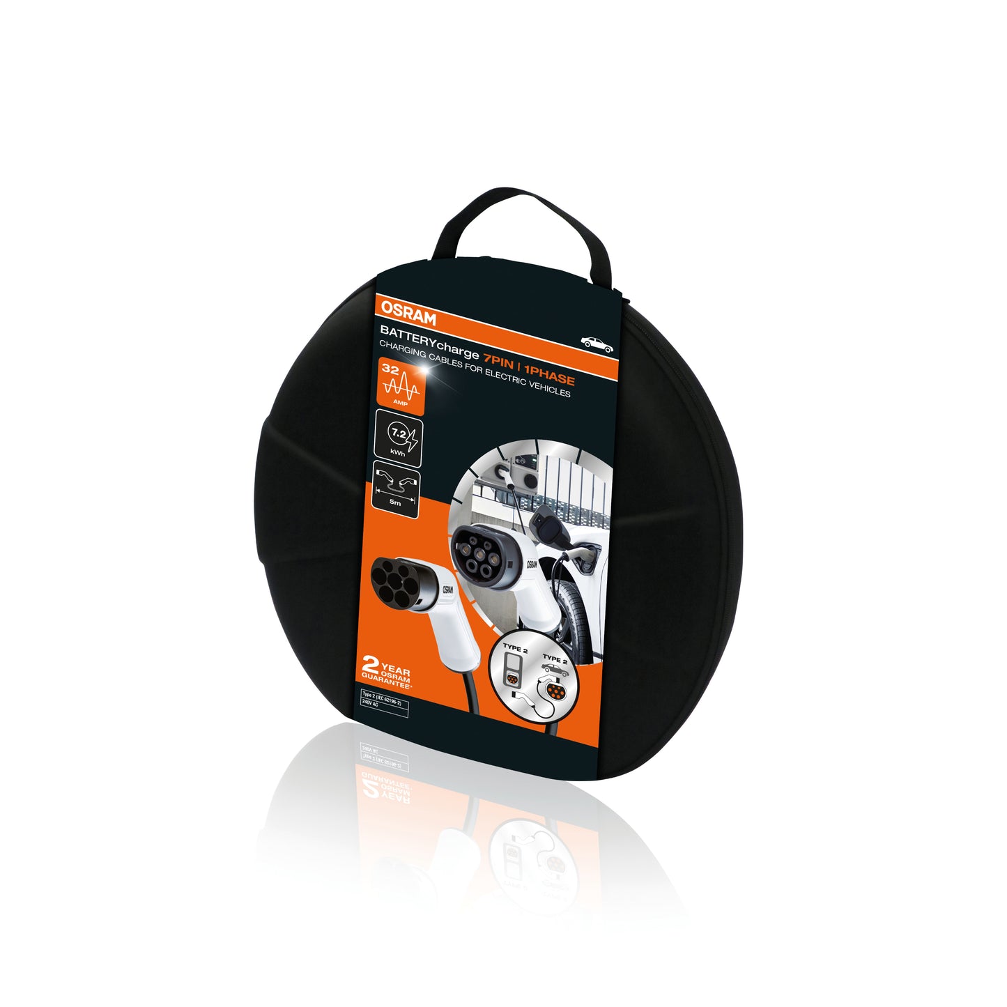 CABLE DE CHARGE VEHICULE ELECTRIQUE 7 BROCHES 32A, TYPE2  > TYPE 2, 7,2kW 5M 1 PHASE