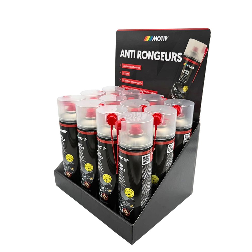 PRESENTOIR DE COMPTOIR 12 AEROSOLS ANTI-RONGEUR 500ML MOTIP