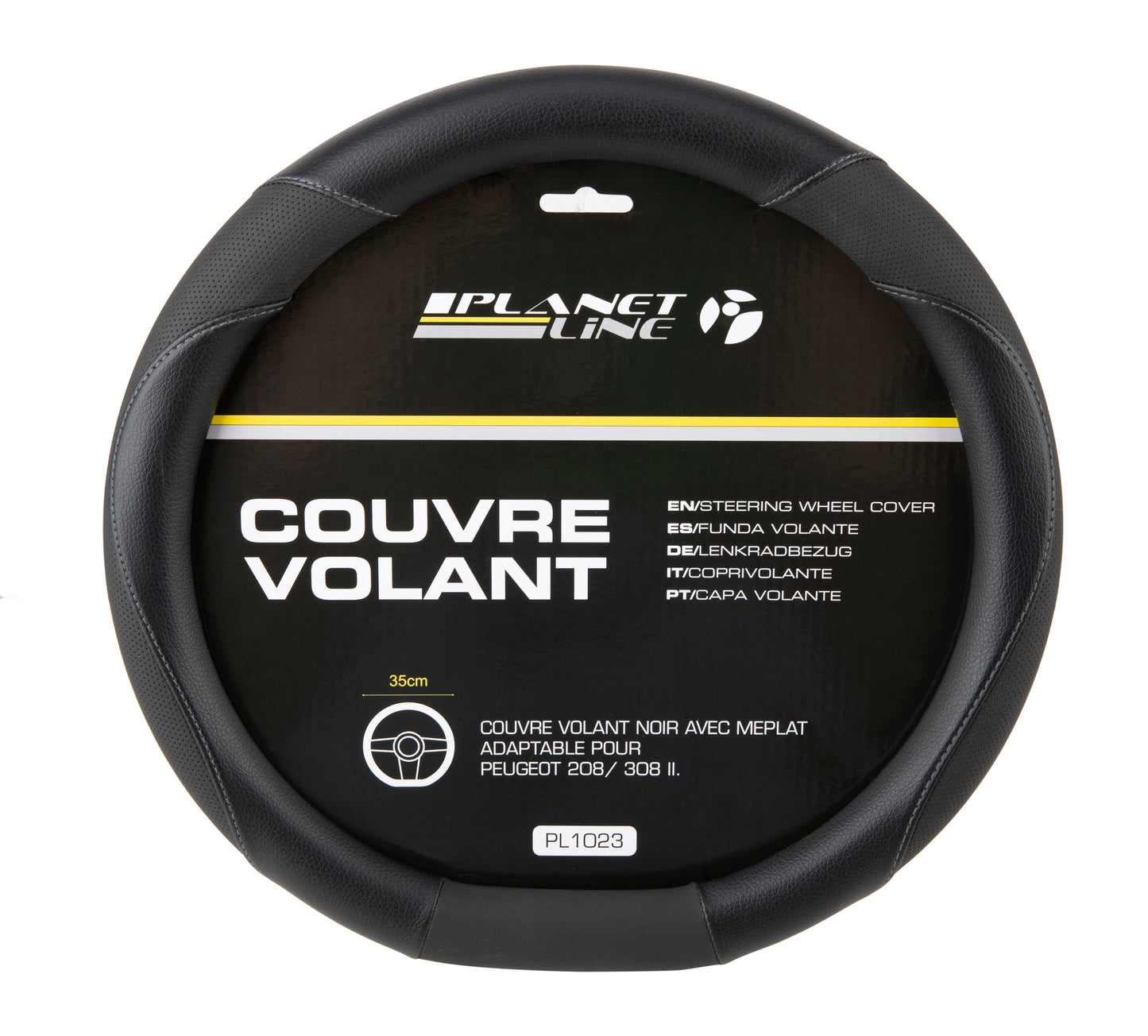 COUVRE VOLANT NOIR AVEC MEPLAT ADAPTABLE POUR PEUGEOT 208/ 308 II
