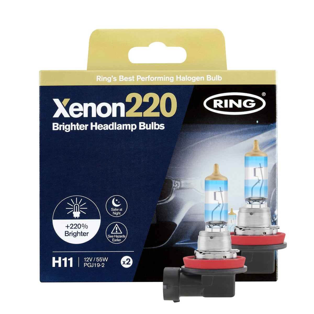 2 AMPOULES H11 12V 55W PGJ19-2 +220% HAUTE PERFORMANCE RING