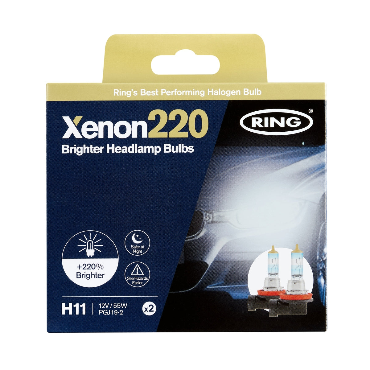 2 AMPOULES H11 12V 55W PGJ19-2 +220% HAUTE PERFORMANCE RING