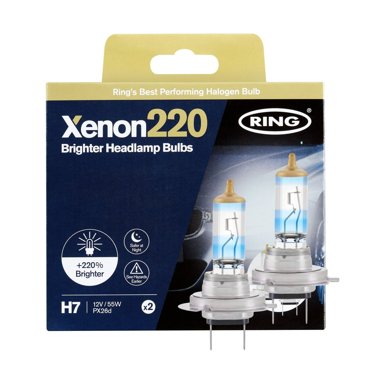 2 AMPOULES H7 12V 55W PX26d +220% HAUTE PERFORMANCE RING
