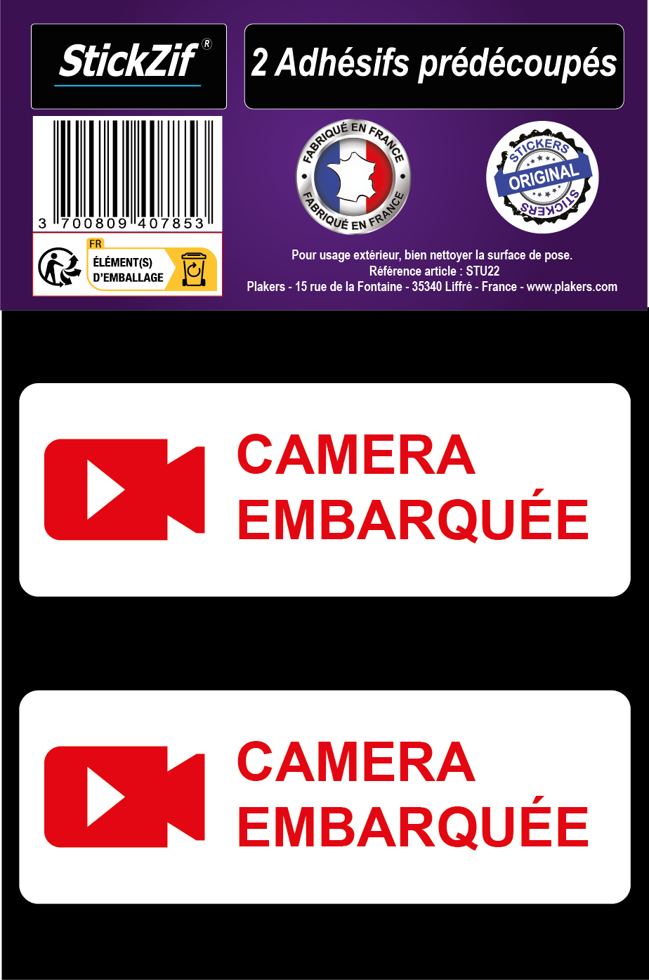 AUTOCOLLANT "CAMERA EMBARQUEE" X 2