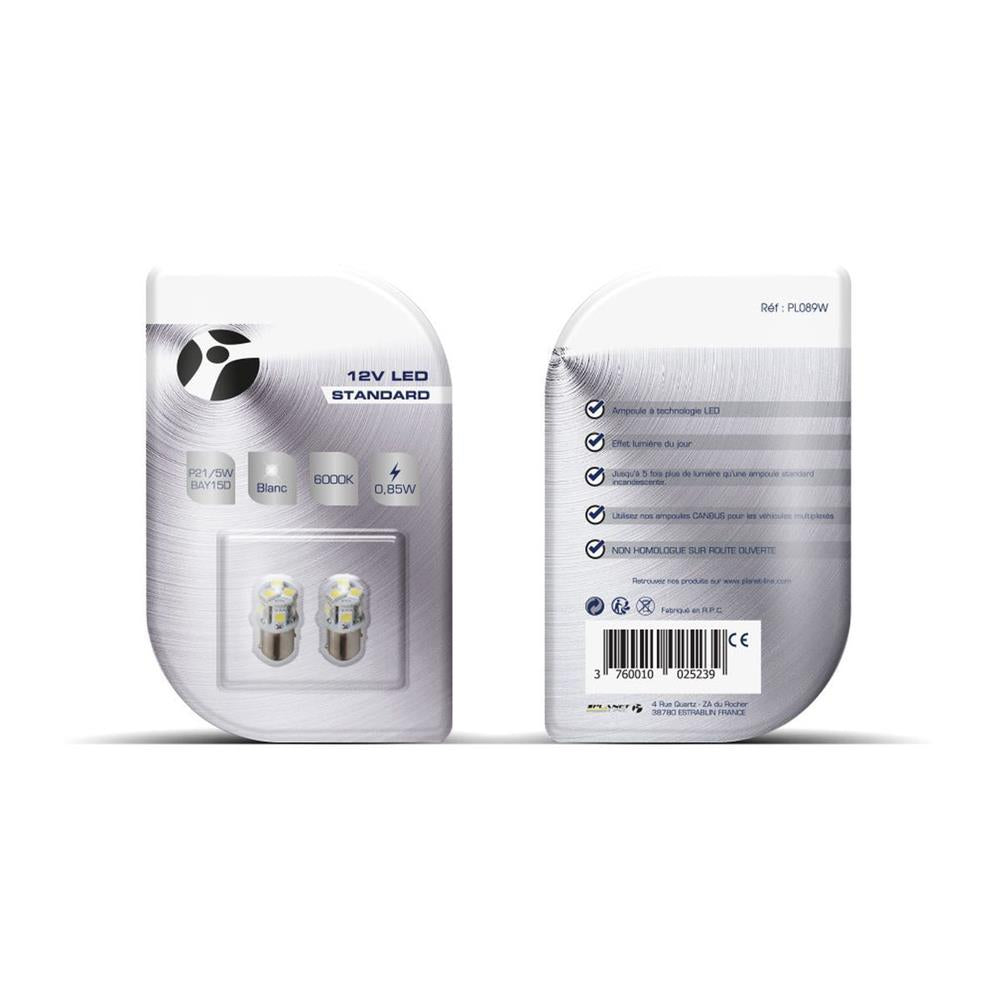 AMPOULES LED X 2 P21/5 BAY15D 8LED SMD5050 BLANC 12V 0,85W