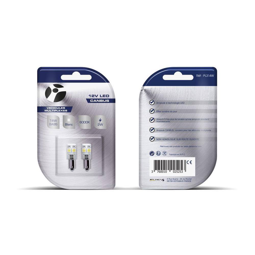 AMPOULES LED X 2 BA9S 4LED SMD5050 CANBUS BLANC 12V 2W