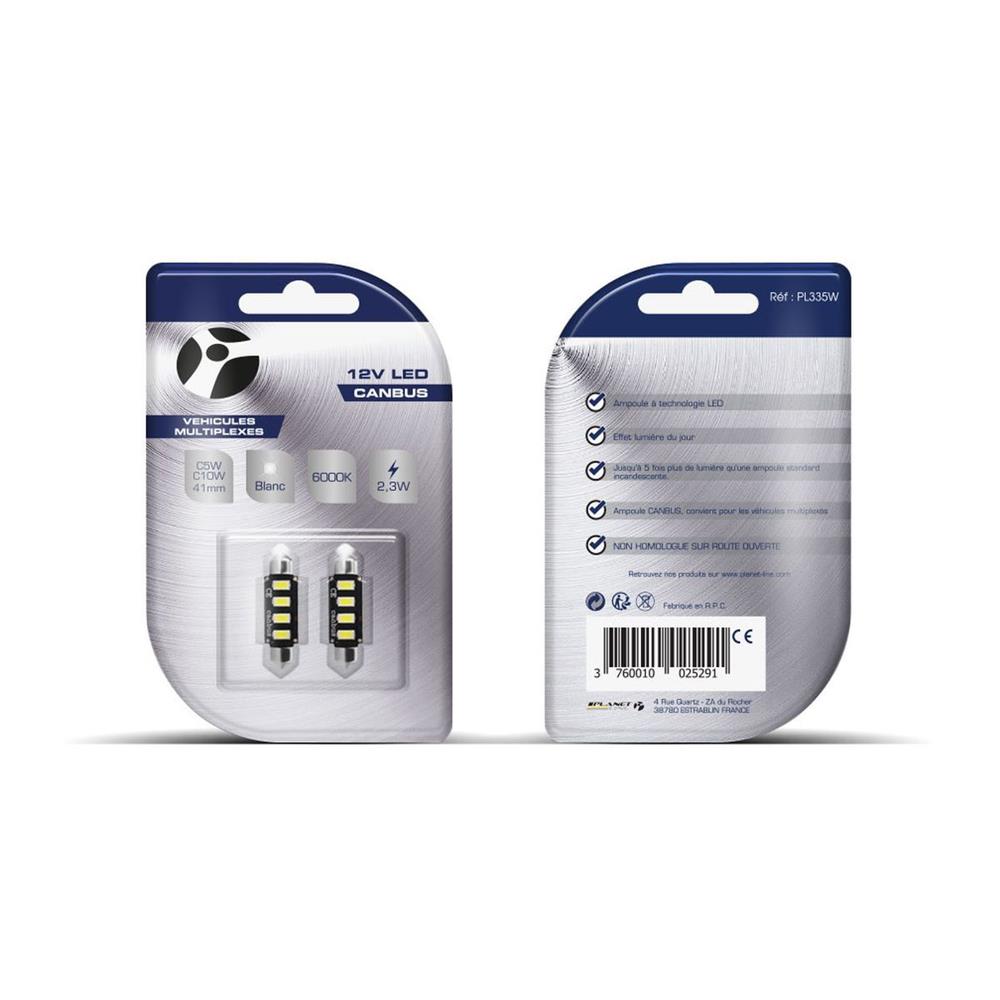 AMPOULES LED X 2 C5W 41MM 4LED SMD5730 42MM CANBUS BLANC 12V 2,3W