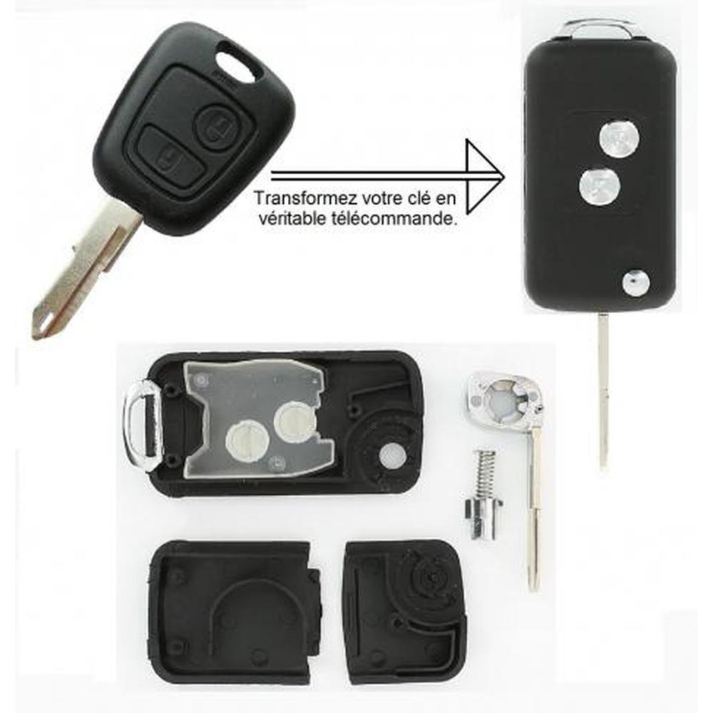 COQUE CLE ADAPTABLE PSA 2 BOUTONS LAME CRANTEE RETRACTABLE