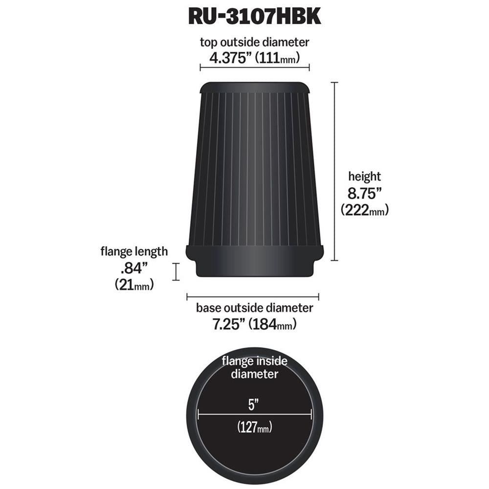 FILTRE A AIR UNIVERSEL K&N RU-3107HBK