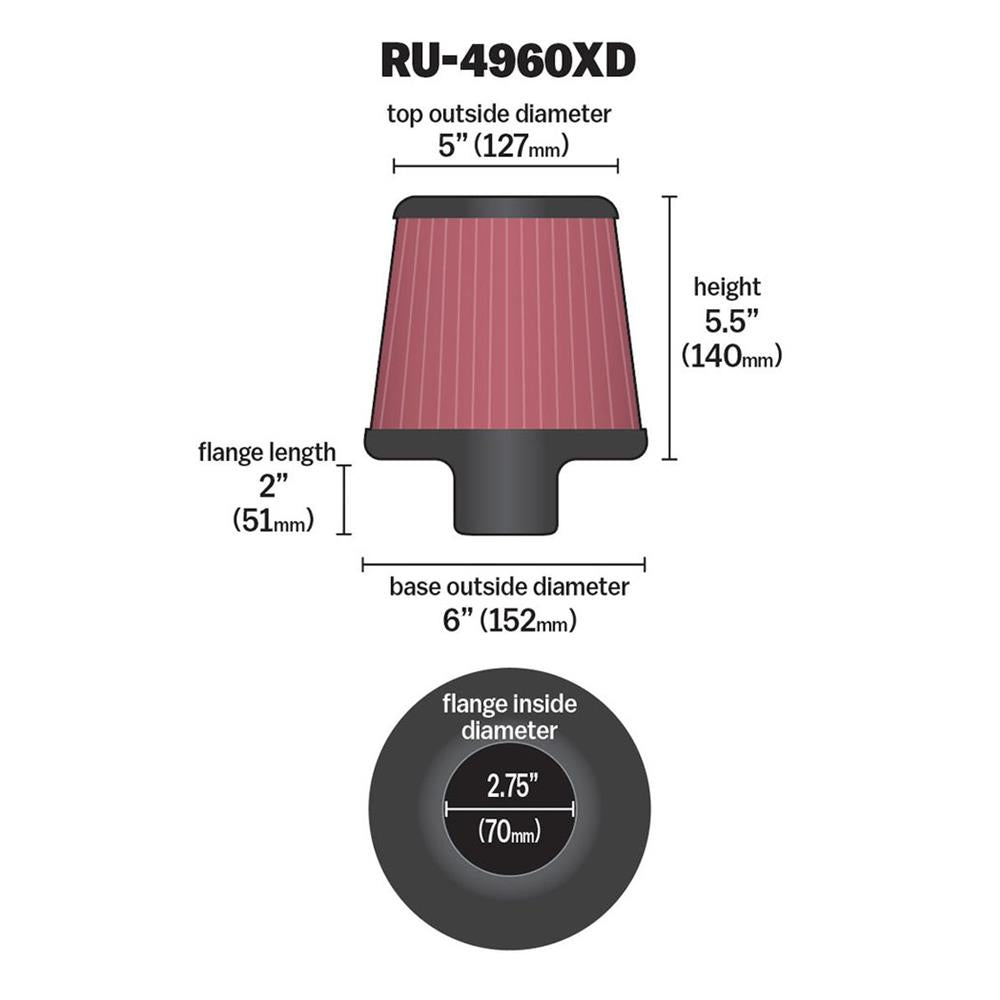 FILTRE A AIR UNIVERSEL K&N RU-4960XD