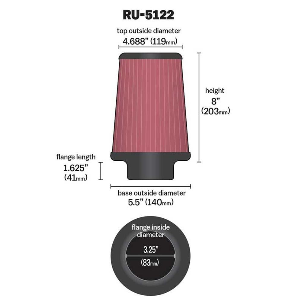 FILTRE A AIR UNIVERSEL K&N RU-5122