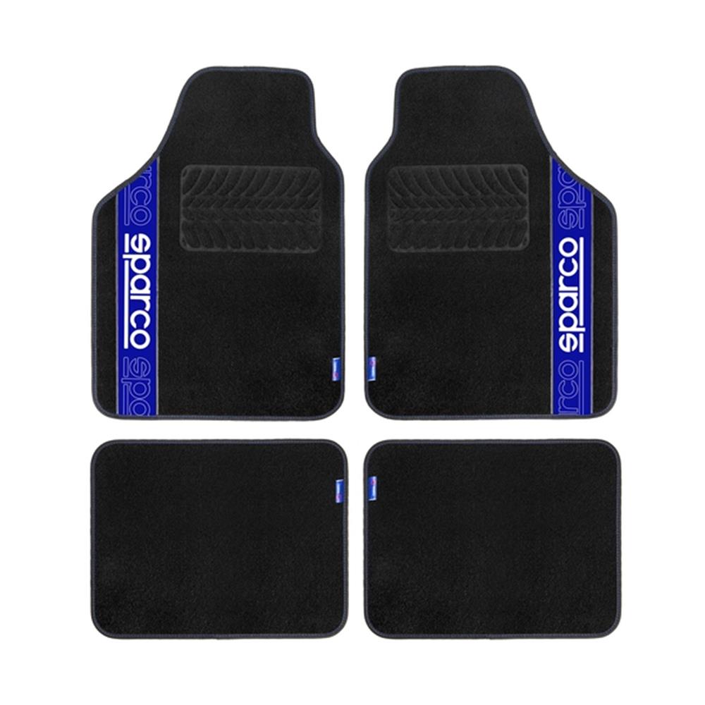 JEU DE 4 TAPIS TISSU SPARCO NOIR AVEC LISERE BLEU