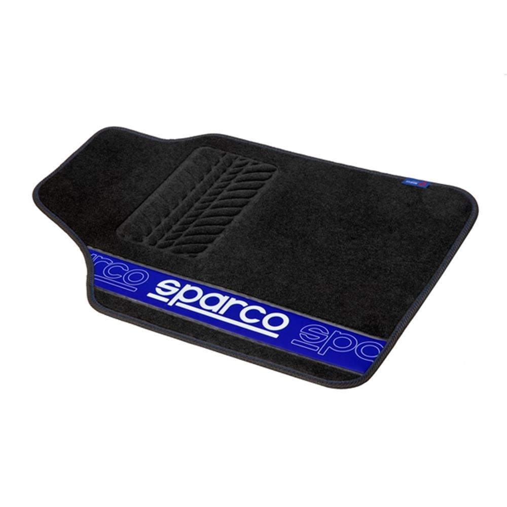 JEU DE 4 TAPIS TISSU SPARCO NOIR AVEC LISERE BLEU