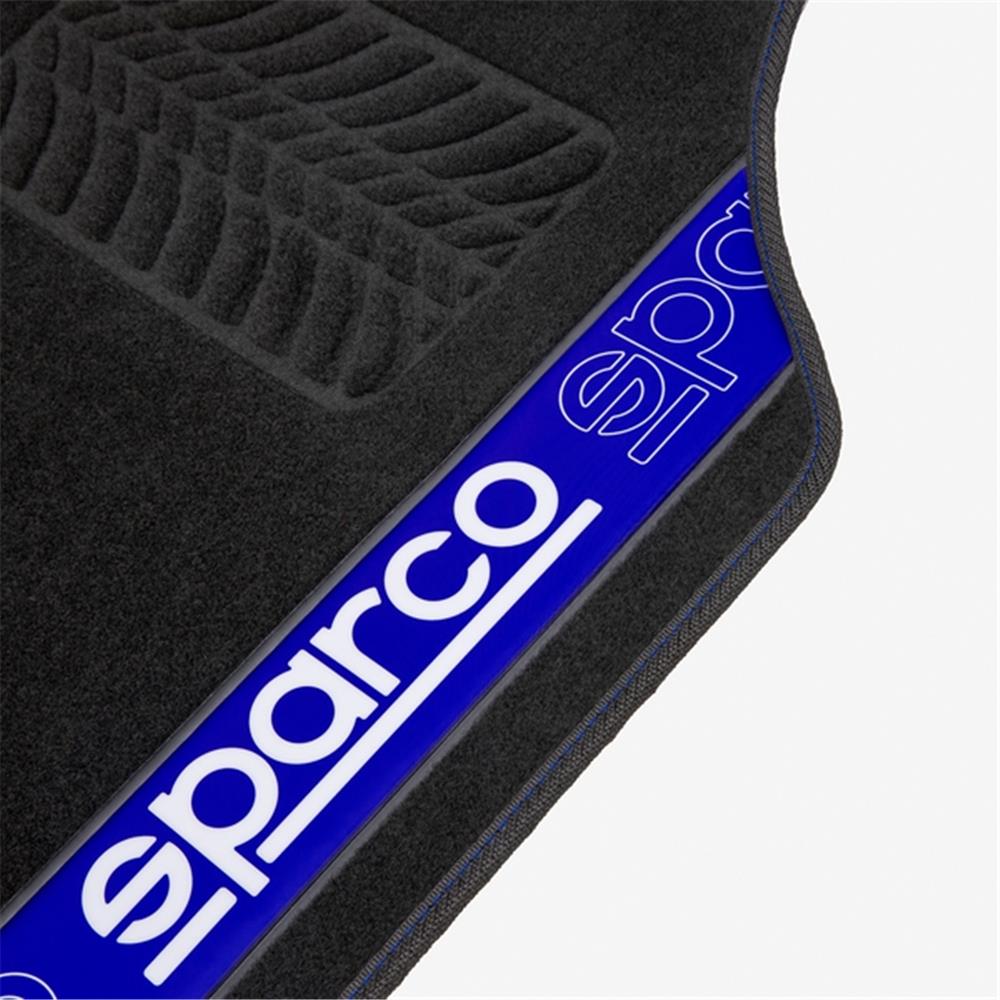 JEU DE 4 TAPIS TISSU SPARCO NOIR AVEC LISERE BLEU