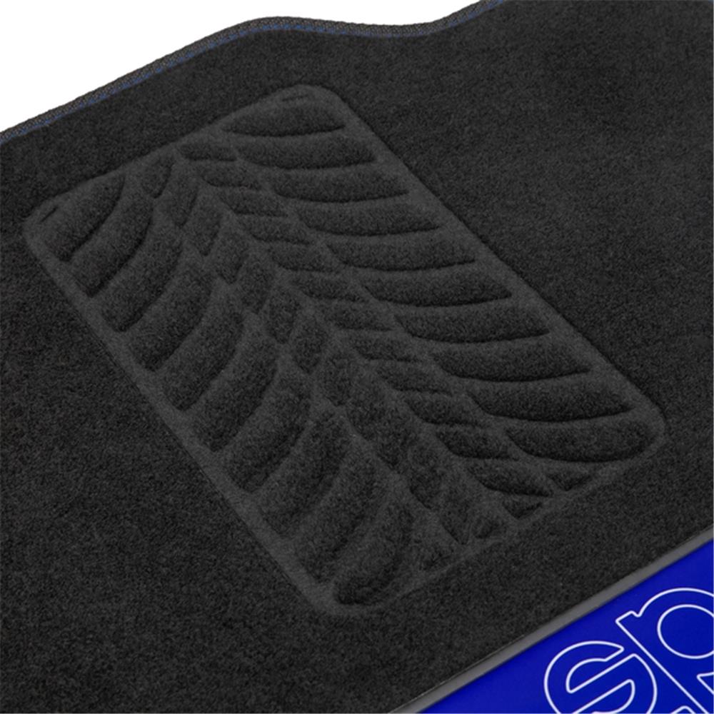 JEU DE 4 TAPIS TISSU SPARCO NOIR AVEC LISERE BLEU