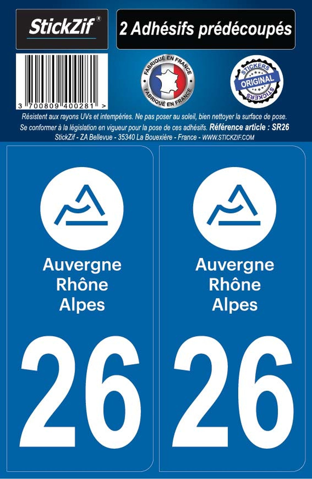 ADHESIFS REGION DEPARTEMENT 26 AUVERGNE RHONE ALPES X2