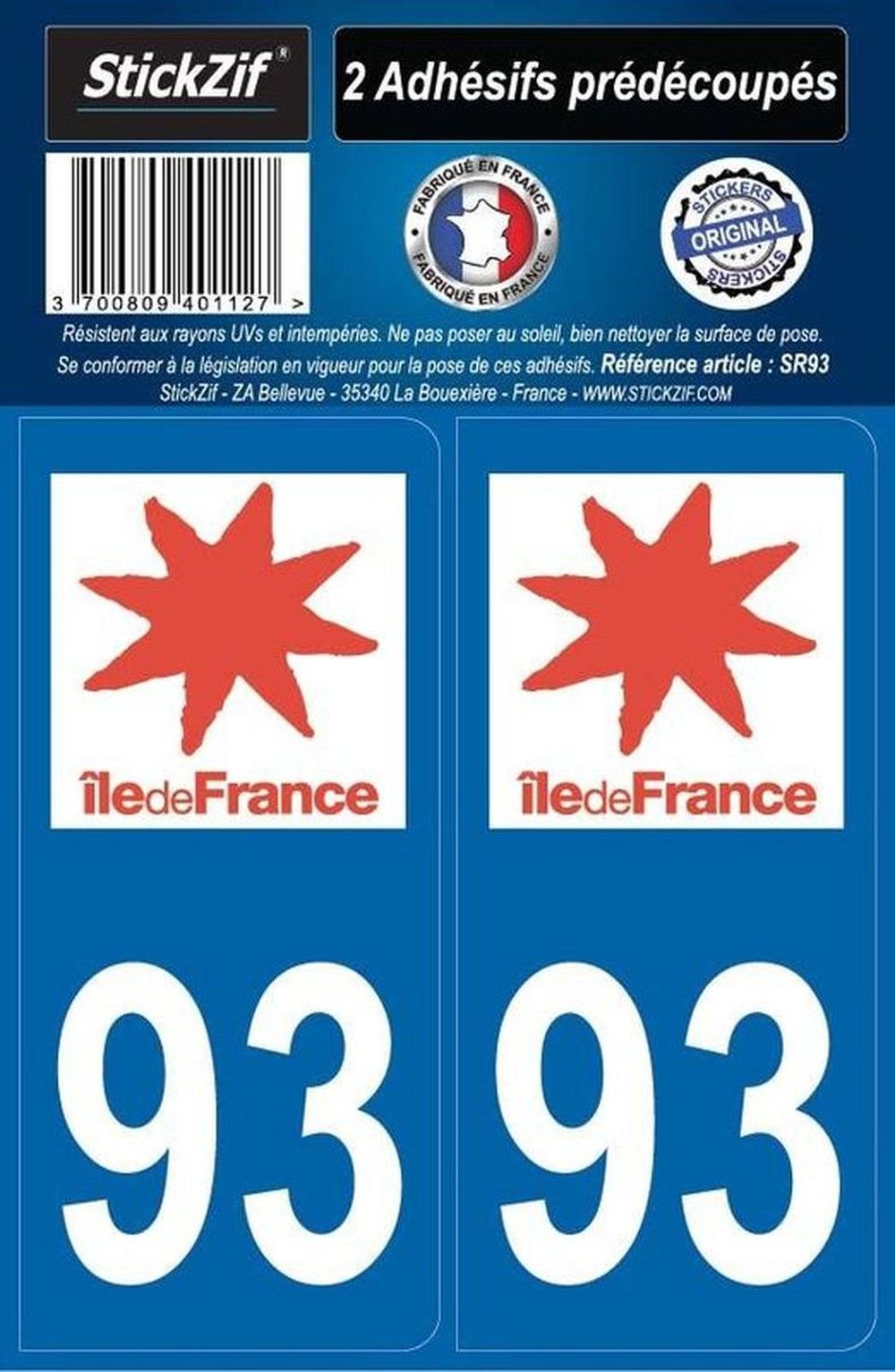 ADHESIFS REGION DEPARTEMENT 93 ILE DE FRANCE X2