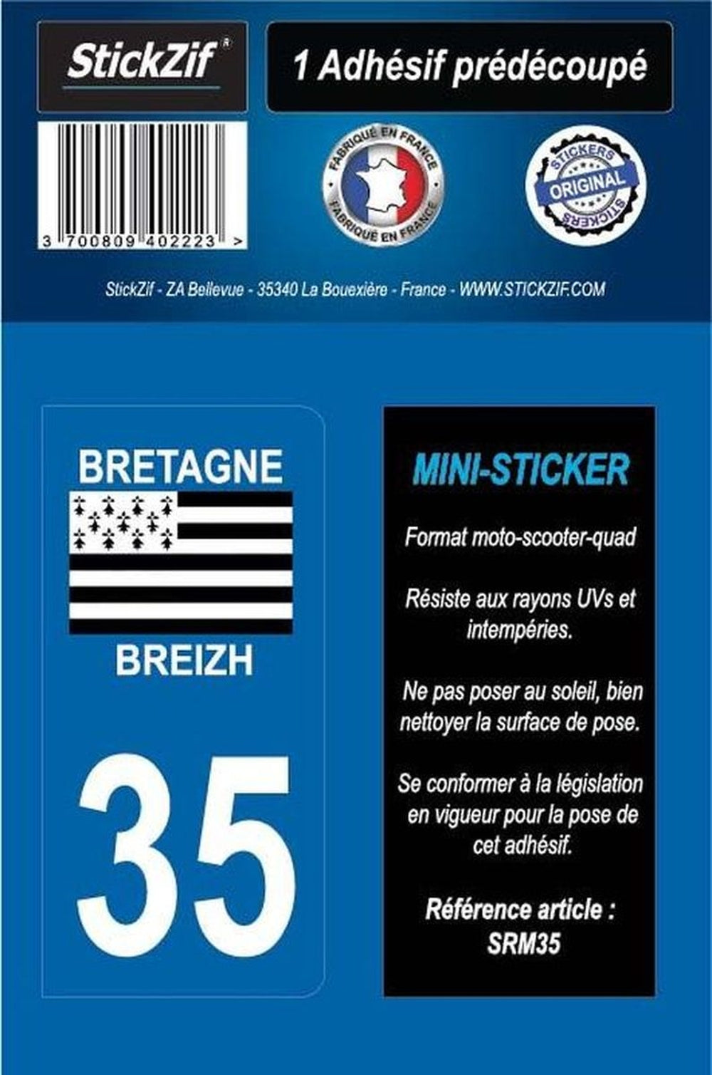 1 ADHESIF MOTO REGION DEPARTEMENT 35 BRETAGNE/BREIZH