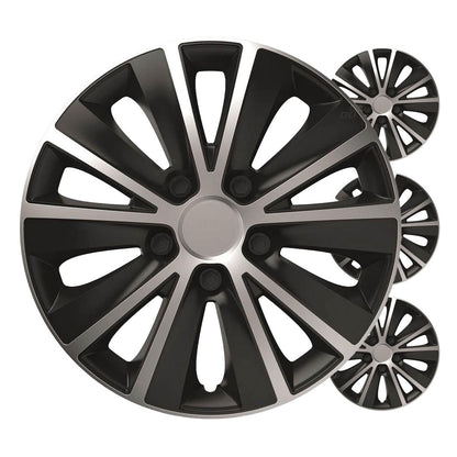 ENJOLIVEURS DE VOITURE 4PCS SET RAPIDE NOIR ET ARGENT 14" COLOR BOX