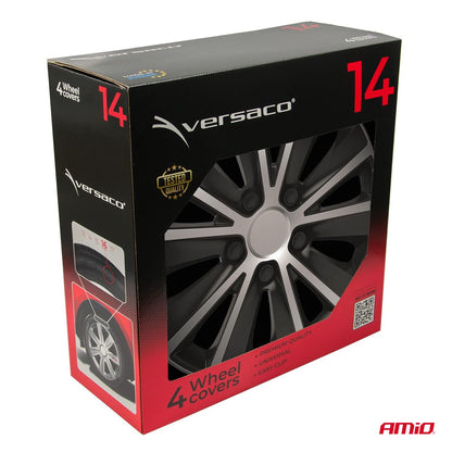 ENJOLIVEURS DE VOITURE 4PCS SET RAPIDE NOIR ET ARGENT 14" COLOR BOX