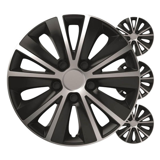 ENJOLIVEURS DE VOITURE 4PCS SET RAPIDE NOIR ET ARGENT 15" COLOR BOX