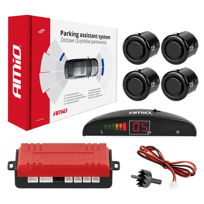 RADAR DE RECUL 4 CAPTEURS NOIRS 18MM + ECRAN LED AMIO