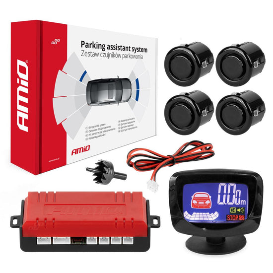 RADAR DE RECUL 4 CAPTEURS NOIRS 18MM + ECRAN LED 3D PREMIUM AMIO