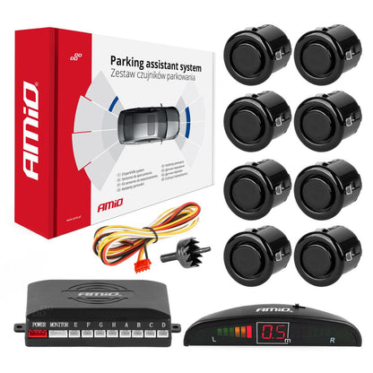 RADAR DE RECUL 8 CAPTEURS NOIRS 18MM + ECRAN LED AMIO