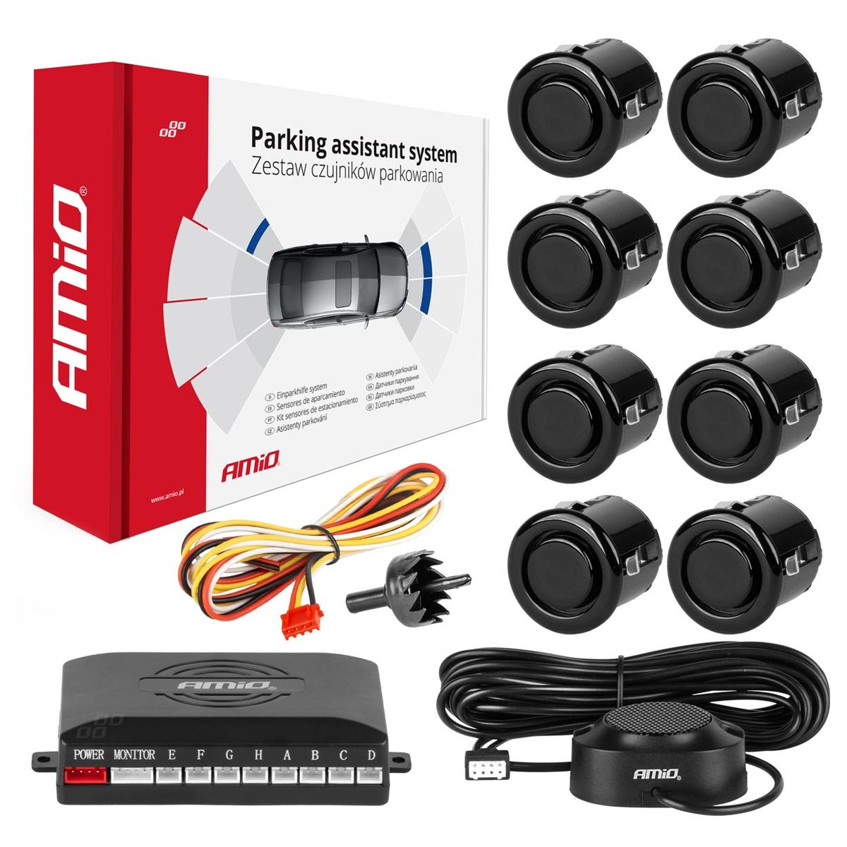 RADAR DE RECUL 8 CAPTEURS NOIRS 18MM + BUZZER AMIO