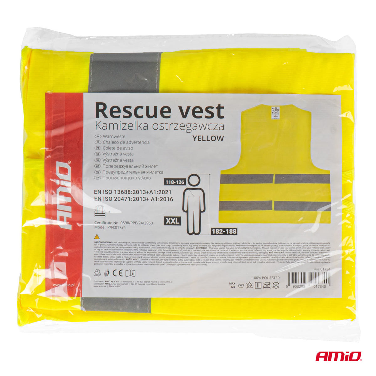GILET DE SECURITE JAUNE AVEC CERTIFICAT AMIO