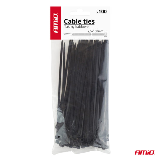 LOT DE 100 COLLIERS DE SERRAGE NOIRS 2,5 × 100 MM AMIO