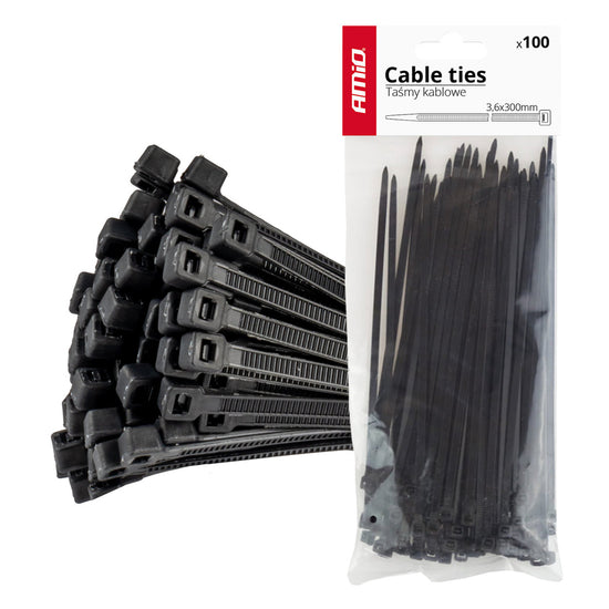 LOT DE 100 COLLIERS DE SERRAGE NOIRS 3,6 × 300 MM AMIO