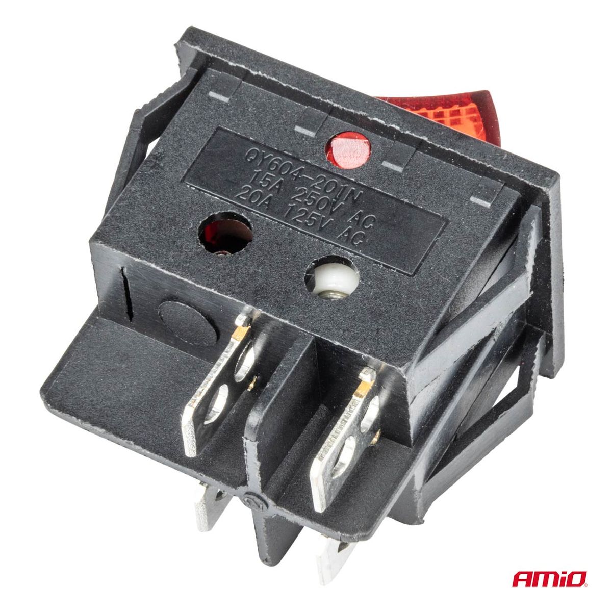 INTERRUPTEUR RECTANGULAIRE 12V/230V (AVEC LUMIERE ROUGE) BU02 AMIO VRAC