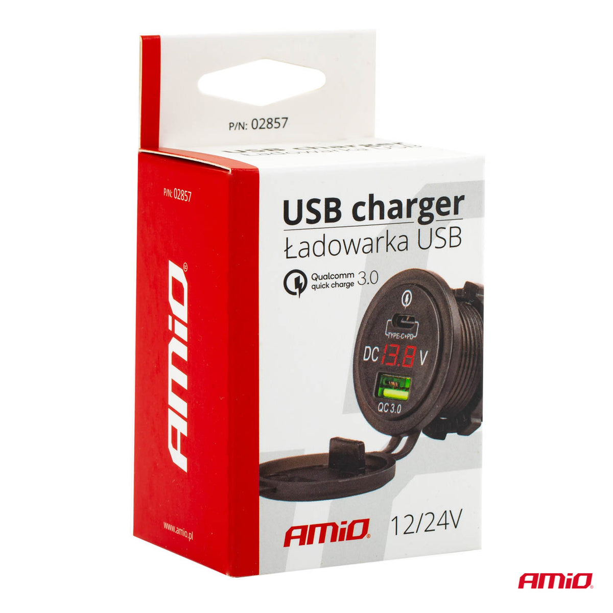 CHARGEUR ETANCHE AVEC VOLTMETRE USB + USB-C AMIO