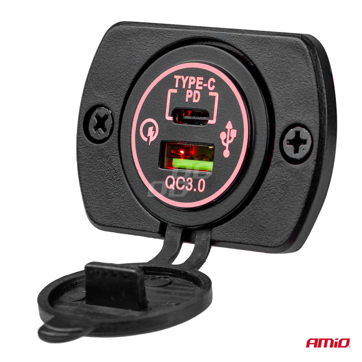 CHARGEUR ETANCHE AVEC VOLTMETRE USB + USB-C AMIO