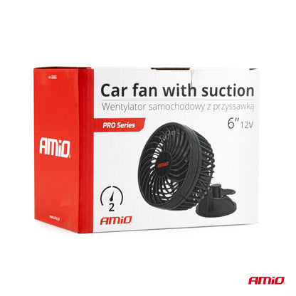 Ventilateur de voiture AMIO 6 pouces 12V à ventouse, 2 vitesses, orientable