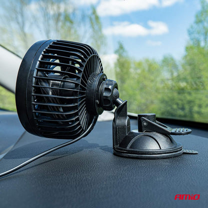 Ventilateur de voiture AMIO 6 pouces 12V à ventouse, 2 vitesses, orientable