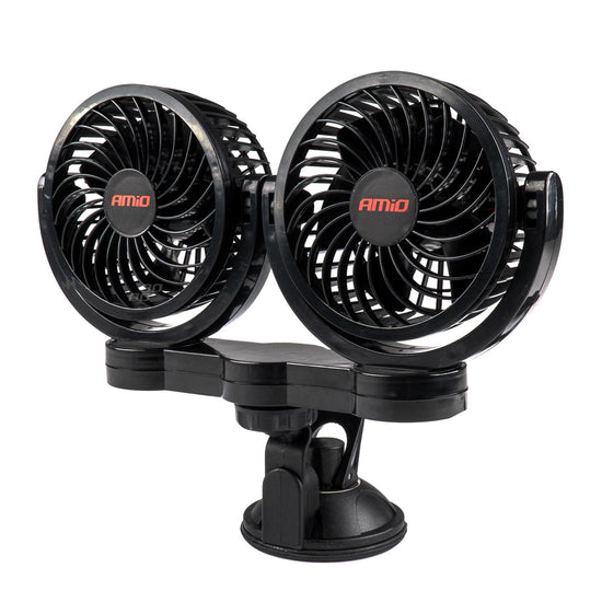 DOUBLE VENTILATEUR 12V DIAMETRE 10CM CHACUN ORIENTABLE SUR VENTOUSE AMIO