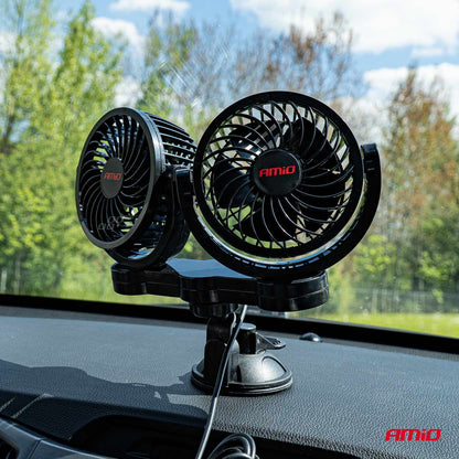 DOUBLE VENTILATEUR 12V DIAMETRE 10CM CHACUN ORIENTABLE SUR VENTOUSE AMIO