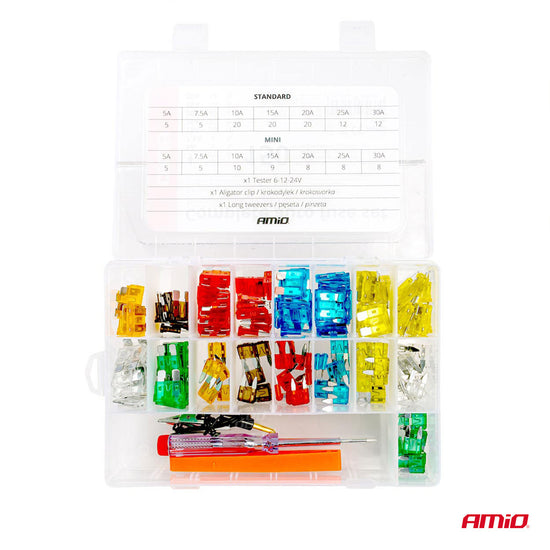 COFFRET DE FUSIBLES AVEC TESTEUR ET EXTRACTEUR 150 PCS AMIO