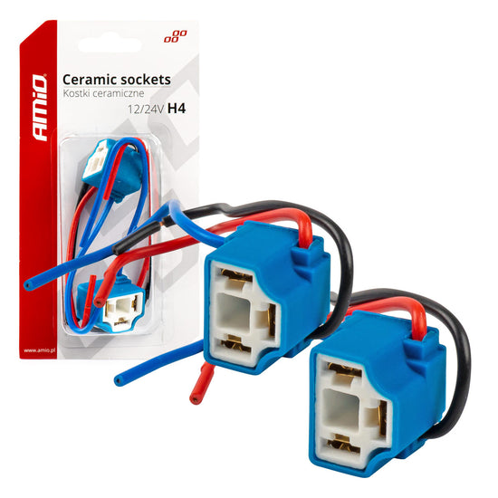 LOT DE 2 DOUILLES D'AMPOULES H4 CÉRAMIQUES COUDÉES AMIO