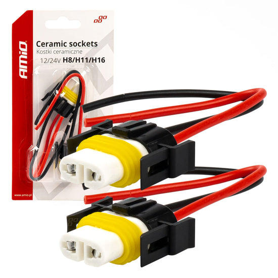 LOT DE 2 DOUILLES D'AMPOULES H8/H11/H16 CÉRAMIQUES DROITES AMIO