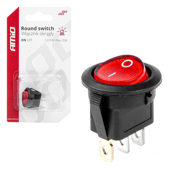 INTERRUPTEUR ROND AVEC LUMIERE ROUGE 12/24V MAX 20A ON/OFF AMIO