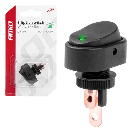 INTERRUPTEUR BASCULANT OVALE ÉCLAIRÉ VERT 12/24V 30 AMP AMIO