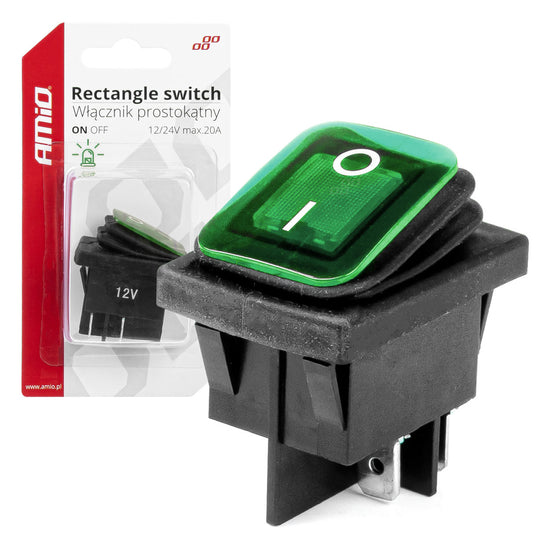 INTERRUPTEUR BASCULANT RECTANGULAIRE VERT 12/24V 20 AMP AMIO