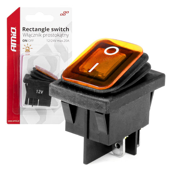 INTERRUPTEUR BASCULANT RECTANGULAIRE LED JAUNE 12/24V 20 AMP AMIO